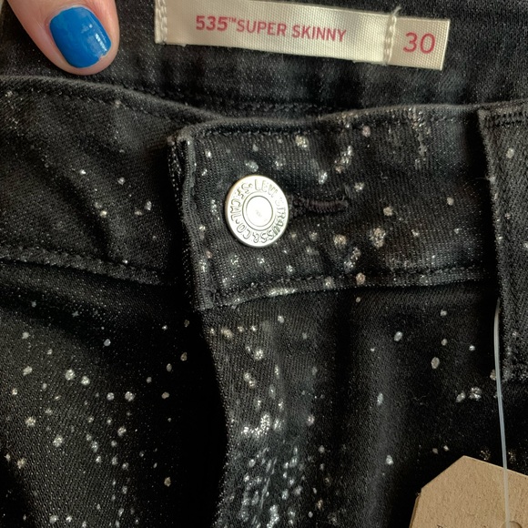 Levi's Black Silver Splatter Paint Jeans 535 SUPER SKINNY sz 30/30 - Picture 2 of 15